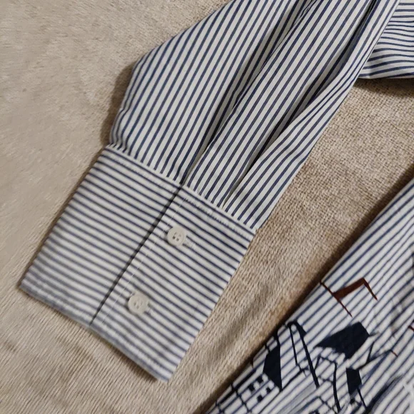 Lafayette 148 New York Plus Kehlani Striped Scenic-Print Shirt - Picture 3 of 14